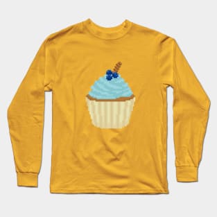 Aqua cupcake pixel art Long Sleeve T-Shirt